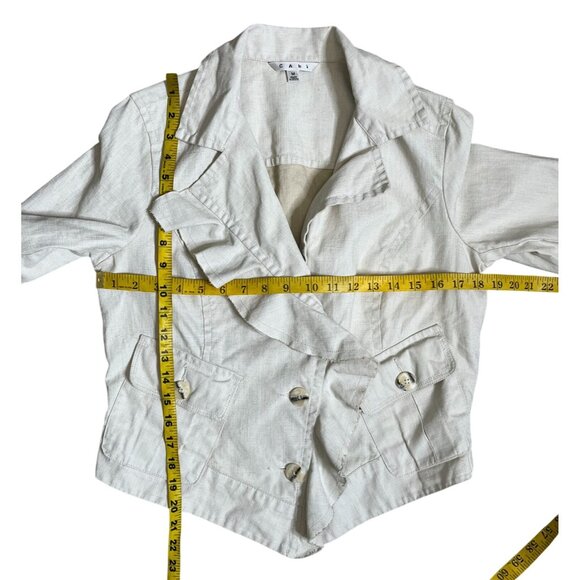 ✨ CAbi Linen Ruffle Jacket #325 Beige Oatmeal Blazer Size Medium - Picture 10 of 12